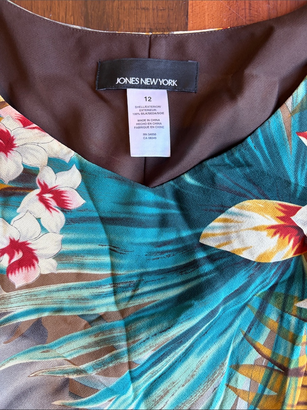 Jones New York Sleeveless Tropical Maxi Dress in Teal, Mustard, Cream, and Brown